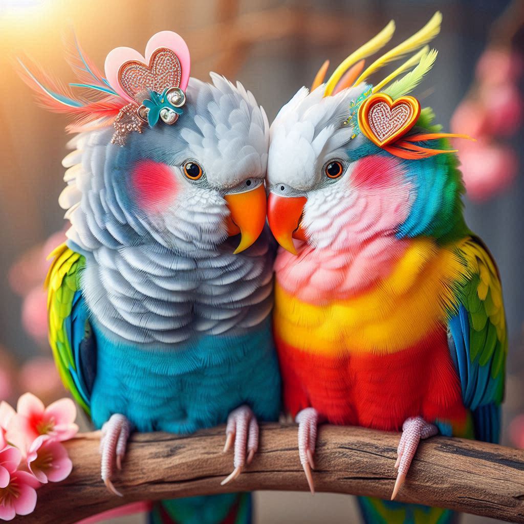 دو عدد طوطی نر و ماده در کنار هم