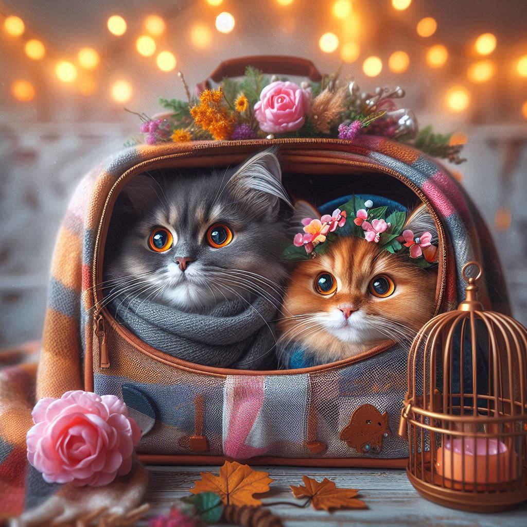 دو عدد گربه ناز در باکس حمل